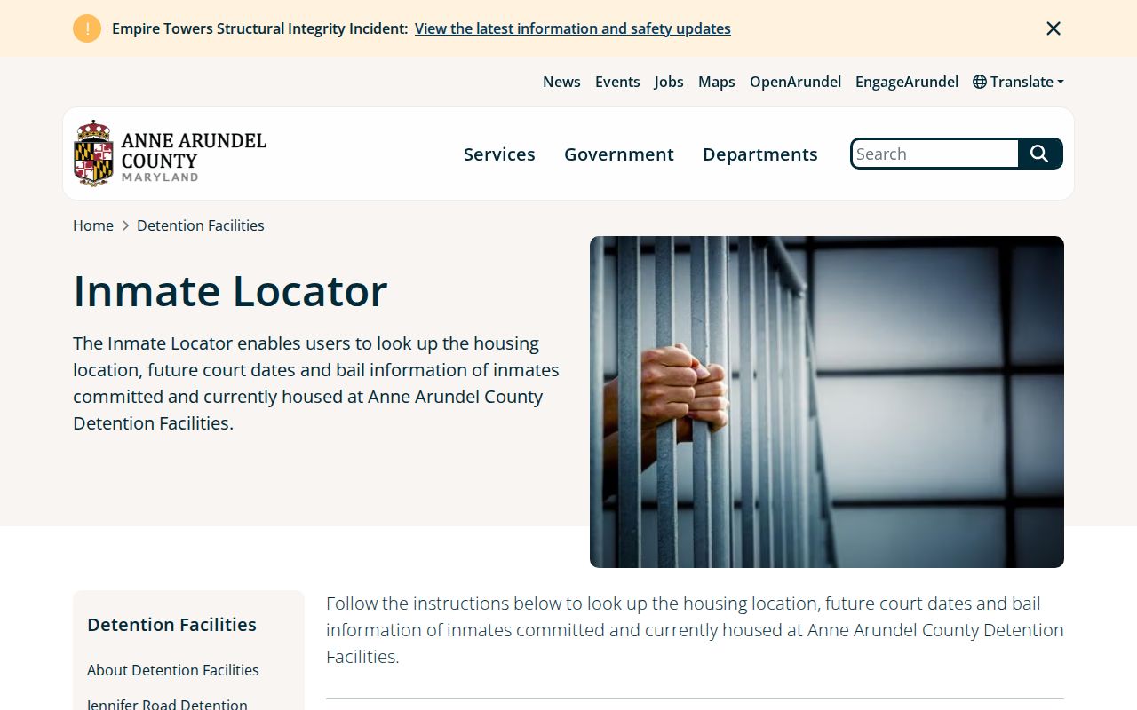 Arnold people search using the Anne Arundel inmate locator