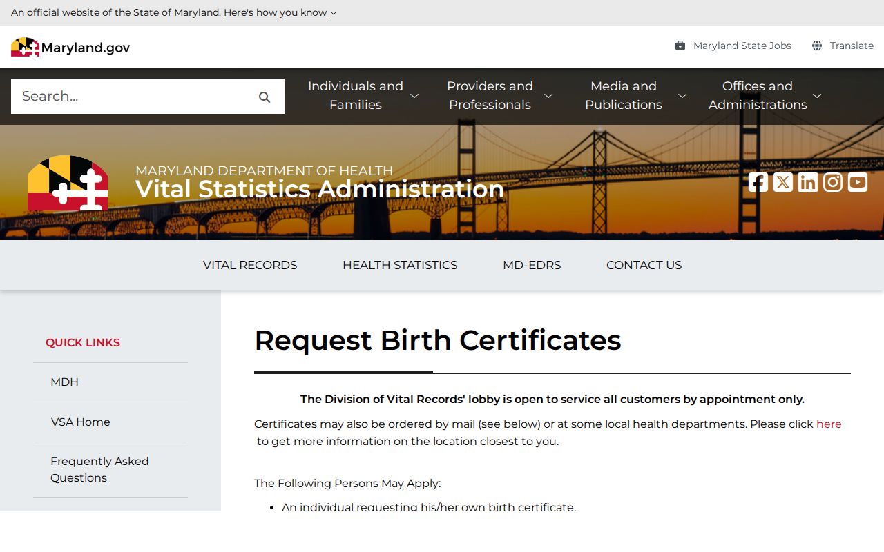 Arnold public records birth certificate request page