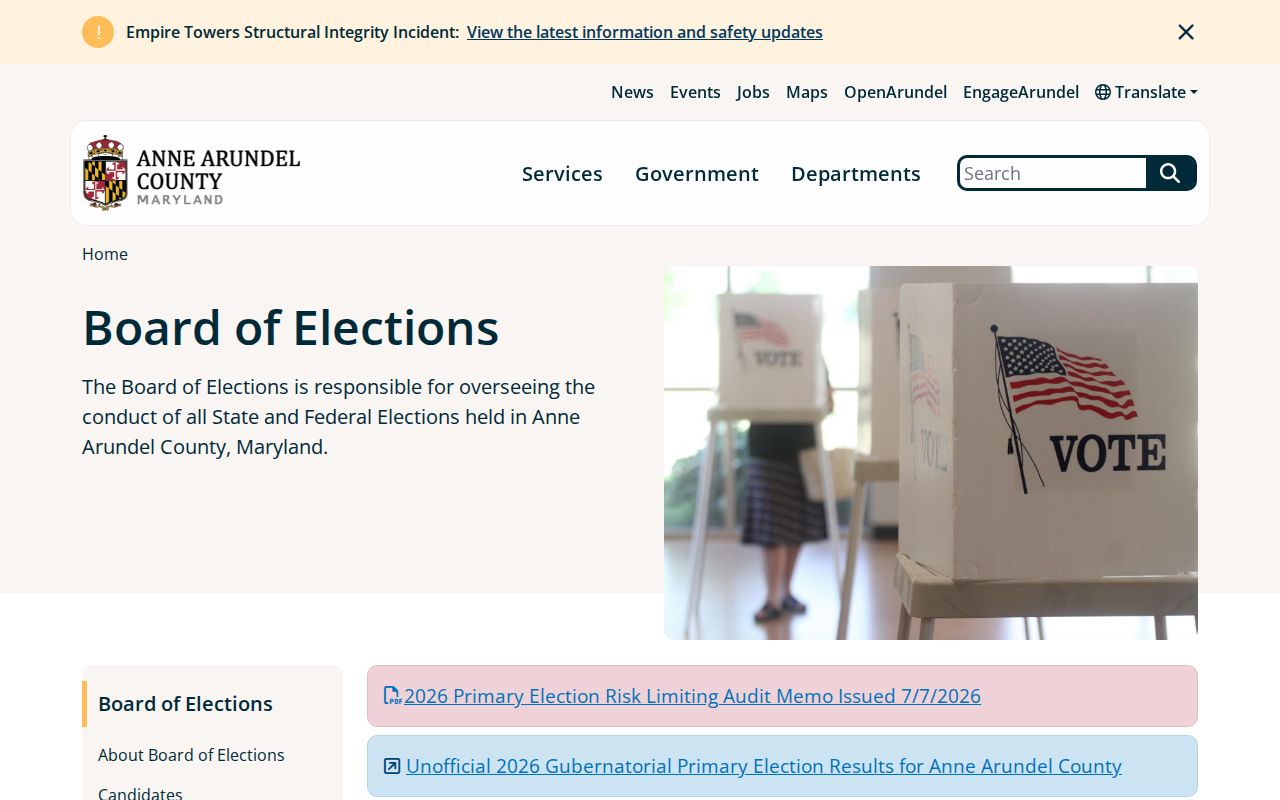 Arnold voter registration records services from Anne Arundel County elections